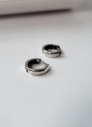 Серебряная серьга сережка кольцо широкое 3 мм черненное серебро 925 пробы кольцо 12 мм 1 шт 1.15г 2258/26 фото