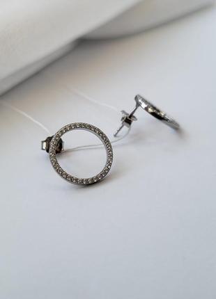 Срібні сережки (пара) гвоздики пусети круг із білими каменями срібло 925 родоване ск2ф/1199 1.70г3 фото