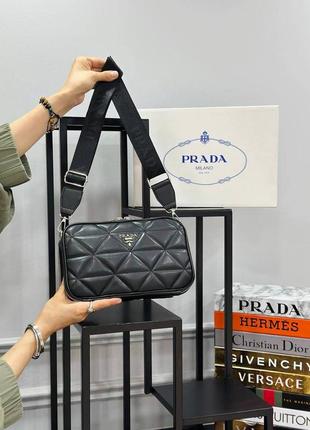 Сумка черная стеганая женская в стиле prada сумочка клатч прада кросс-боди1 фото