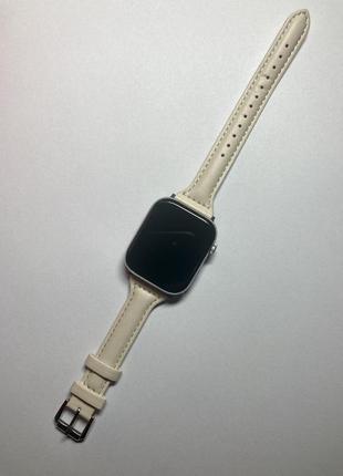 Шкіряний ремінець apple watch 42/44/45/49 мм (білий)4 фото