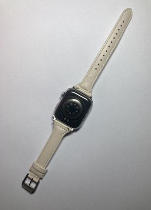 Кожаный ремешок apple watch 42/44/45/49 мм (белый)3 фото
