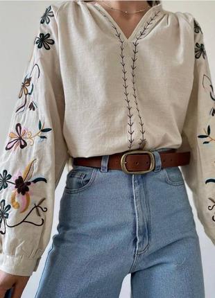Блузка блуза сорочка вишита вишиванка бавовна квіти вільна широкий довгий рукав9 фото