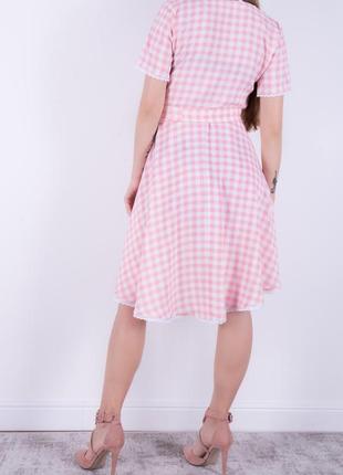 Женское летнее розовое платье  в клетку барби размеры 42,443 фото