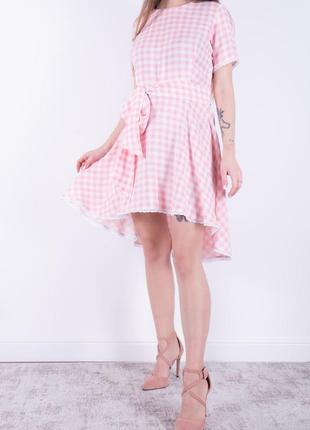 Женское летнее розовое платье  в клетку барби размеры 42,442 фото