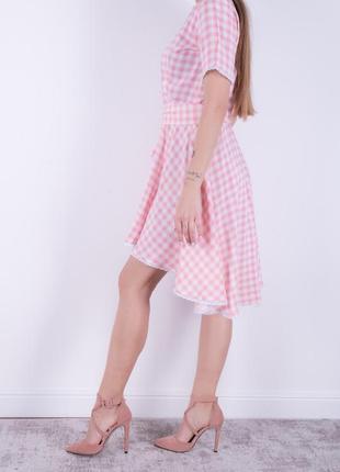 Женское летнее розовое платье  в клетку барби размеры 42,449 фото