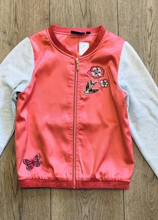 Стильный атласный бомбер куртка на молнии с объёмной аппликацией  🌺  🦋 tom tailor  (германия)