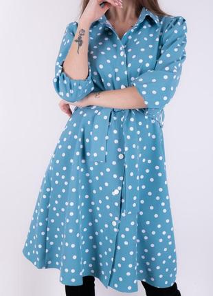 Жіноче плаття в горох на ґудзиках міранда блакитне (розміри 42, 44) 423 фото