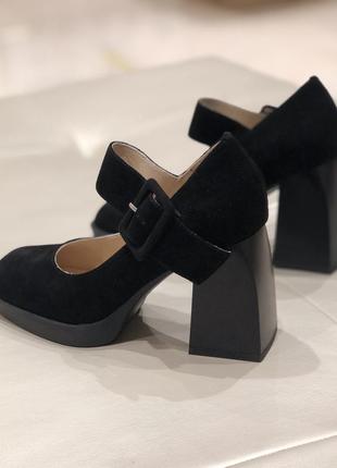 Женские туфли мери джейн с квадратным носком черные замшевые 70853-f1-h001 brokolli 30312 фото