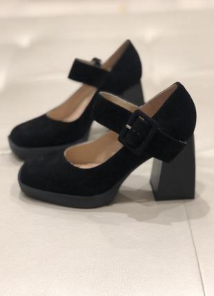 Женские туфли мери джейн с квадратным носком черные замшевые 70853-f1-h001 brokolli 30314 фото