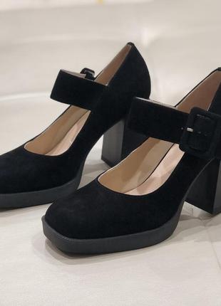 Женские туфли мери джейн с квадратным носком черные замшевые 70853-f1-h001 brokolli 30313 фото