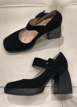 Женские туфли мери джейн с квадратным носком черные замшевые 70853-f1-h001 brokolli 30316 фото