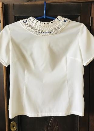 Белая винтажная лёгкая блуза с коротким рукавом1 фото