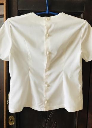 Белая винтажная лёгкая блуза с коротким рукавом2 фото