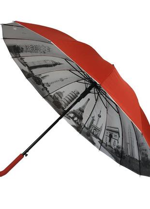 Женский зонт-трость с городами на серебристом напылении под куполом от toprain, красный, 01011-3