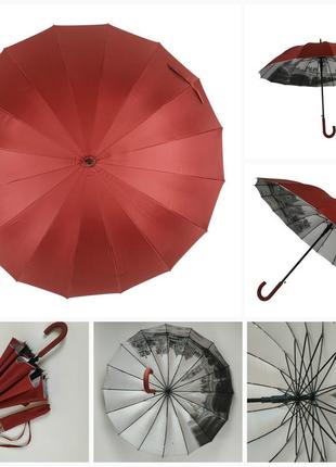 Женский зонт-трость с городами на серебристом напылении под куполом, бордовый, 01011-77 фото