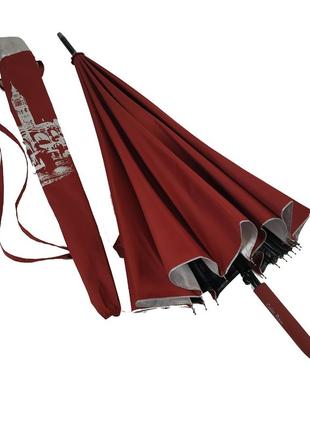 Женский зонт-трость с городами на серебристом напылении под куполом, бордовый, 01011-76 фото