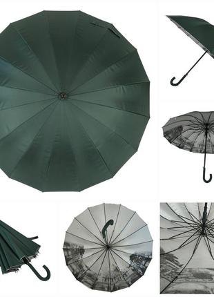 Жіноча парасоля-тростина з містами на сріблястому напиленні під куполом, зелений, 01011-81 фото