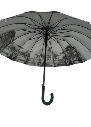 Жіноча парасоля-тростина з містами на сріблястому напиленні під куполом, зелений, 01011-83 фото