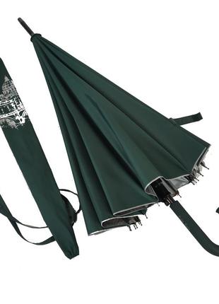 Жіноча парасоля-тростина з містами на сріблястому напиленні під куполом, зелений, 01011-87 фото