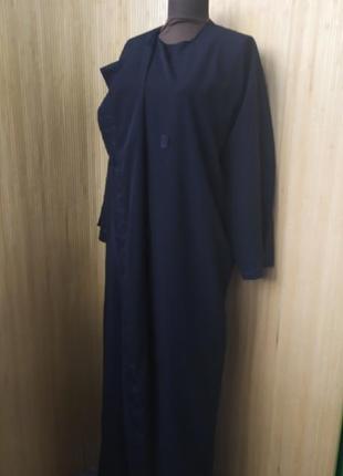 Черное платье халат на запах с вышивкой / абая / галабея5 фото