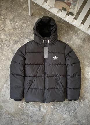 Куртка чоловіча зимова adidas до -25*c з капюшоном тепла коротка зима чорна | пуховик чоловічий зимовий адідас