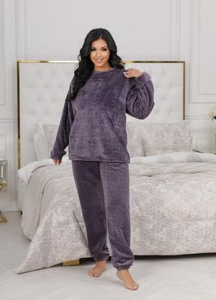 Теплая махровая плюшевая пижама с кофтой с брюками одежда для дома домашний костюм