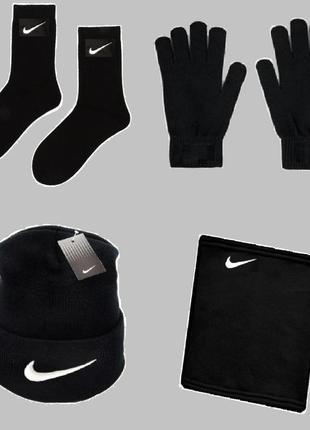 Комплект шапка + баф + перчатки + носки nike зимний до -25*с черный | комплект мужской теплый набор 4в1 найк4 фото