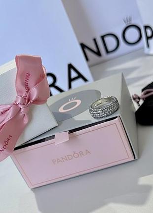 Серебряное кольцо  pandora пандора s925 ale три ряди паве