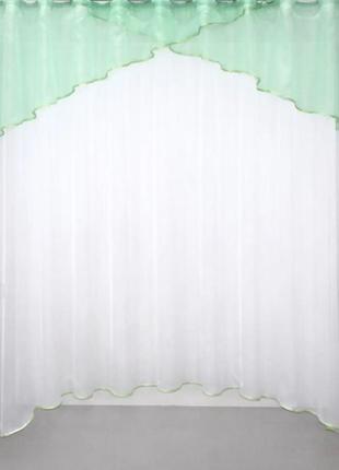 Тюль арка на кухню, балкон (270х170см). колір білий з м'ятним1 фото