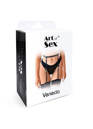 Пояс для чулок art of sex - venecia из натуральной кожи, xs-2xl, цвет черный4 фото