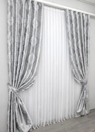 Щільні порт'єри в вітальню, спальню "корона" (2шт. 1,5х2,75м) блекаут-софт. колір сірий2 фото