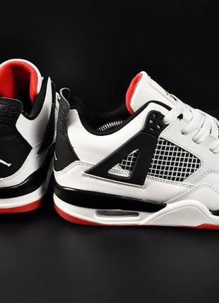 Кроссовки мужские nike air jordan retro 4 white &amp; black &amp; red3 фото