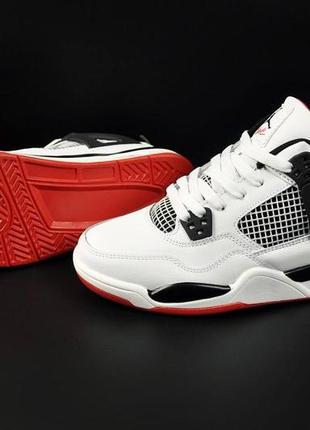 Кроссовки мужские nike air jordan retro 4 white &amp; black &amp; red4 фото