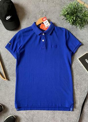 Мужское новое яркое синее поло тенниска футболка super dry размер м/l