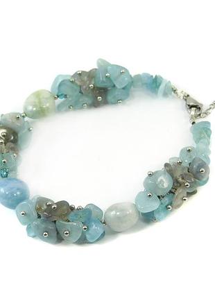Эксклюзивный браслет "селеста" берил галтовка, аквамарин, лабрадор крошка