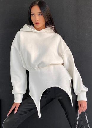 Оригинальное худи с фигурной баской акцент талия🔥эксклюзив имитация подтяжки корсет удлиненное флис под mango/zara/h&m хлопок