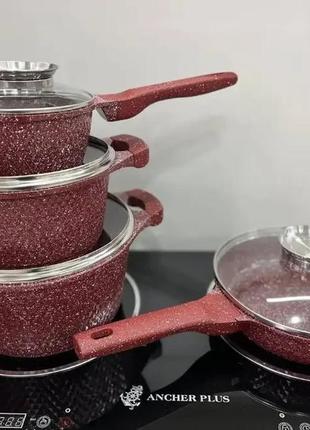 Набор кастрюль и сковорода с гранитным антипригарным покрытием higher kitchen hk-315 7 предметов черный тор1 фото