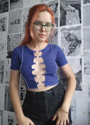 Кофточка  футболка  кофтинка топ на шнурівці печворк тренд 2023 y2k