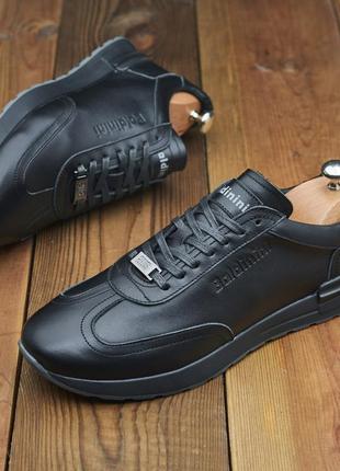 Мужские кроссовки baldinini из высококачественной кожи в черном цвете2 фото