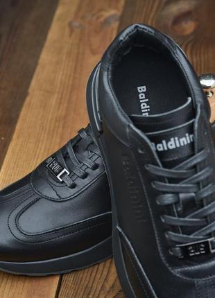 Мужские кроссовки baldinini из высококачественной кожи в черном цвете7 фото