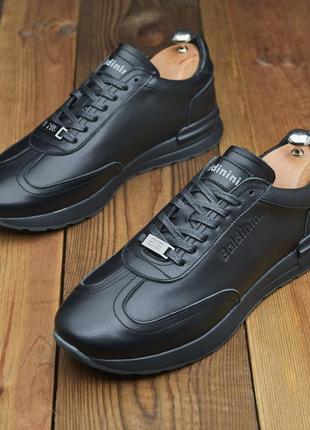 Мужские кроссовки baldinini из высококачественной кожи в черном цвете6 фото