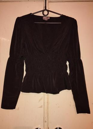 Черная блуза черная кофта стильная элегантная кофточка с вырезом.2 фото