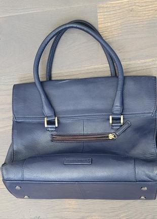 Синяя винтажная кожаная сумка тоут  английского бренда5 фото