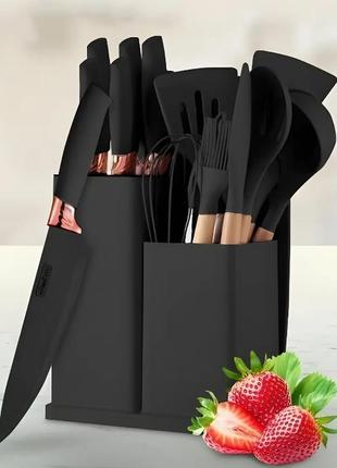 Набор ножей и кухонных принадлежностей zepline zp0102 (19 предметов) черный1 фото