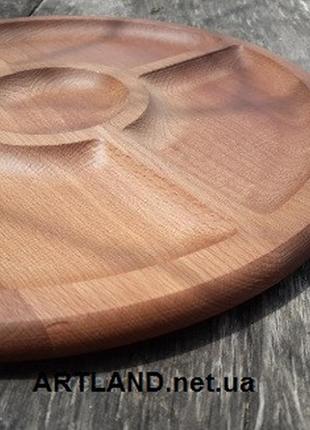 Менажница деревянная "дуб" (круглая) на 4 деления + соусница, диаметр 30 см.2 фото