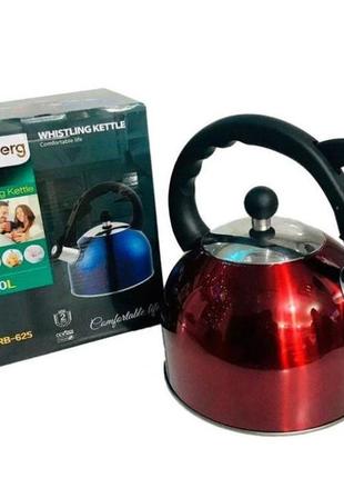 Чайник для електричних і газових плит дуже якісний і зручний rainberg rb-625 3l red1 фото