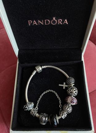 Браслет pandora + 9 шармів 2