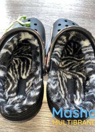 Кроксы теплые женские с мехом черные, crocs lined animal remix7 фото