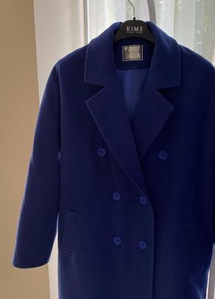 Демисезонное зимнее пальто оттенок электрик синий шерстяное миди макси в стиле zara massimo dutti mango h&amp;m asos3 фото