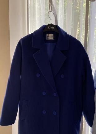 Демисезонное зимнее пальто оттенок электрик синий шерстяное миди макси в стиле zara massimo dutti mango h&amp;m asos4 фото
